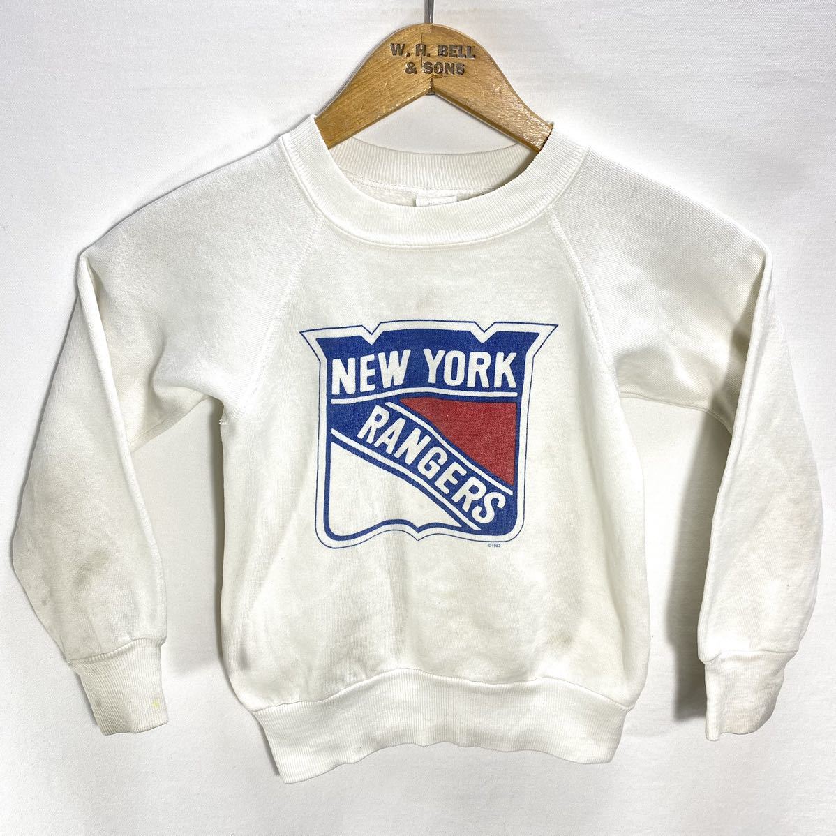 ■ 子供用 80s 80年代 ビンテージ NHL ” NEW YORK RANGERS ” レンジャーズ ロゴイラスト スウェット トレーナー ホワイト ホッケー ■_画像1