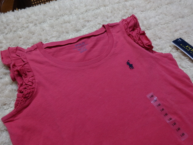  postage included POLO Ralph Lauren unused old goods stock adjustment *. red /150cm*RUFFLE TEE/ Polo Mark attaching 