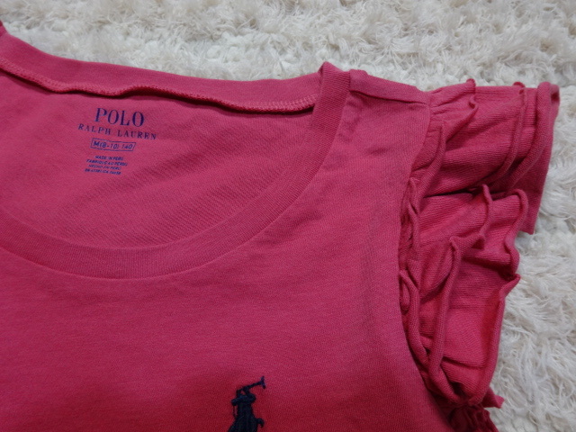  postage included POLO Ralph Lauren unused old goods stock adjustment *. red /150cm*RUFFLE TEE/ Polo Mark attaching 