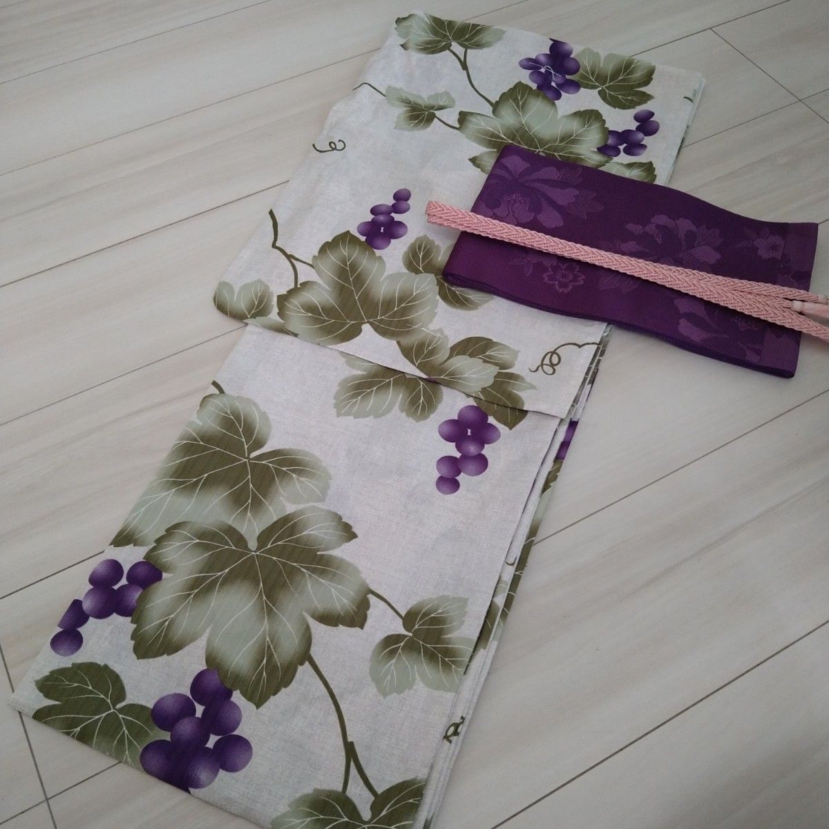 新品 呉服屋 吸水速乾 葡萄唐草 大人上品な高級夏着物 浴衣3点セット