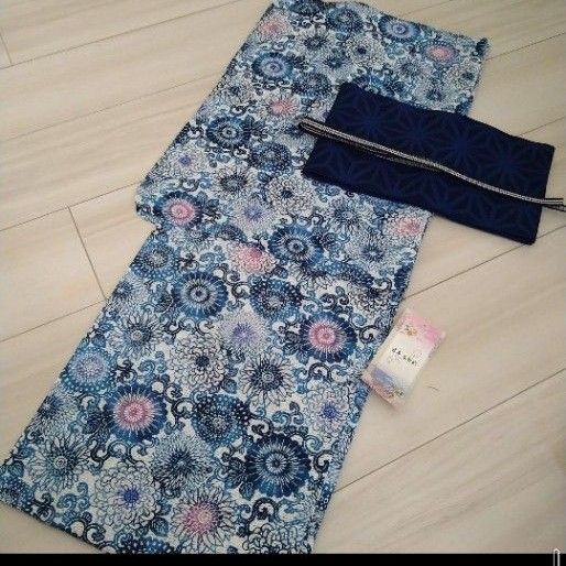 新品 呉服屋 高級綿絽 大人上品な花唐草 清楚な夏着物 浴衣3点セット