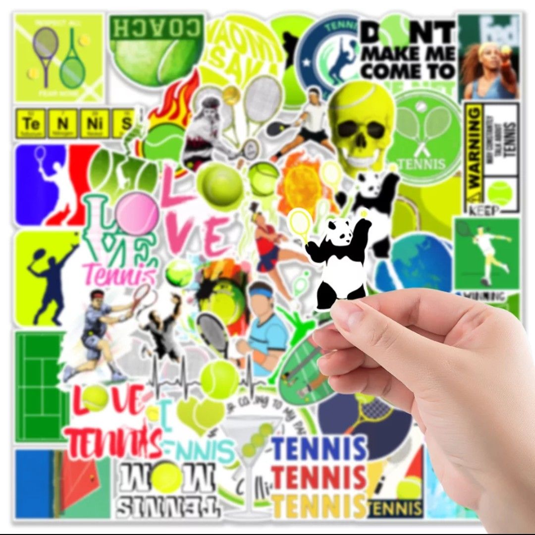 テニス　ステッカー【50枚】シール　テニス部　テニスラケット　テニスボール　テニスウェア　ドクロ　軟式テニス　硬式テニス