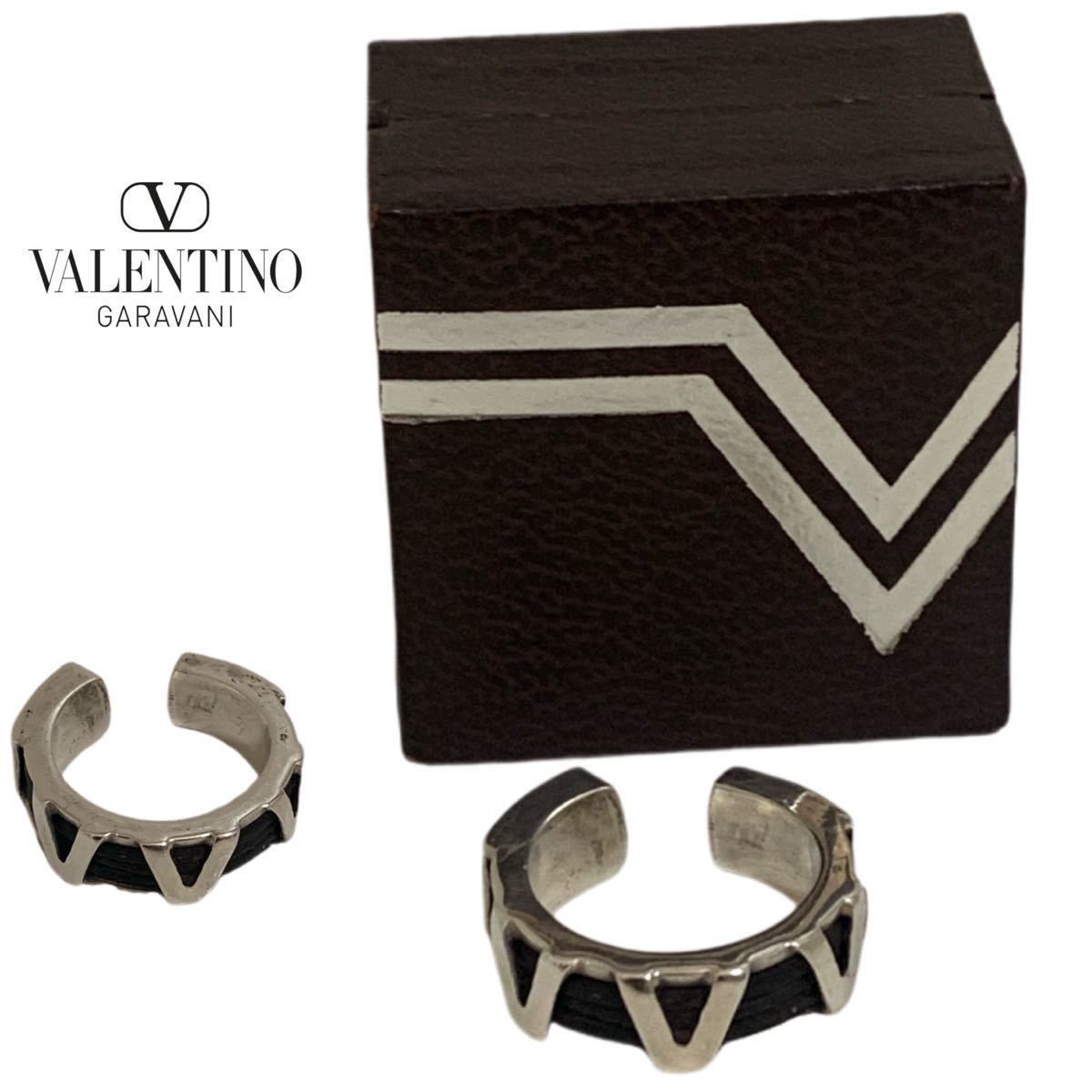 VALENTINO VINTAGE VALENTINO GARAVANI ヴァレンティノ ガラヴァーニ ヴィンテージ SILVER 925 レザー装飾 Vロゴシルバーリング アーカイブ