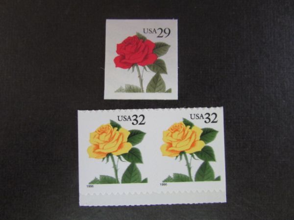 ⑤ 植物・草花 アメリカ バラ；シール式 2種3枚完 1996の画像1