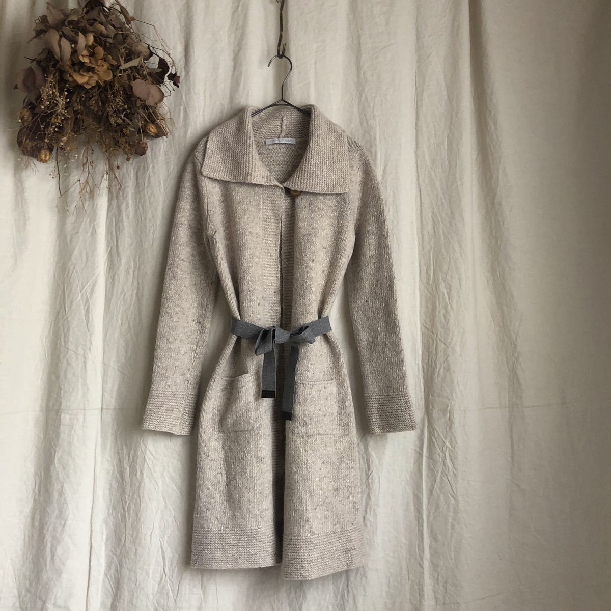  rare FABIANA FILIPPIfabi hole filipi wool × silk × cashmere knitted long coat belt attaching 