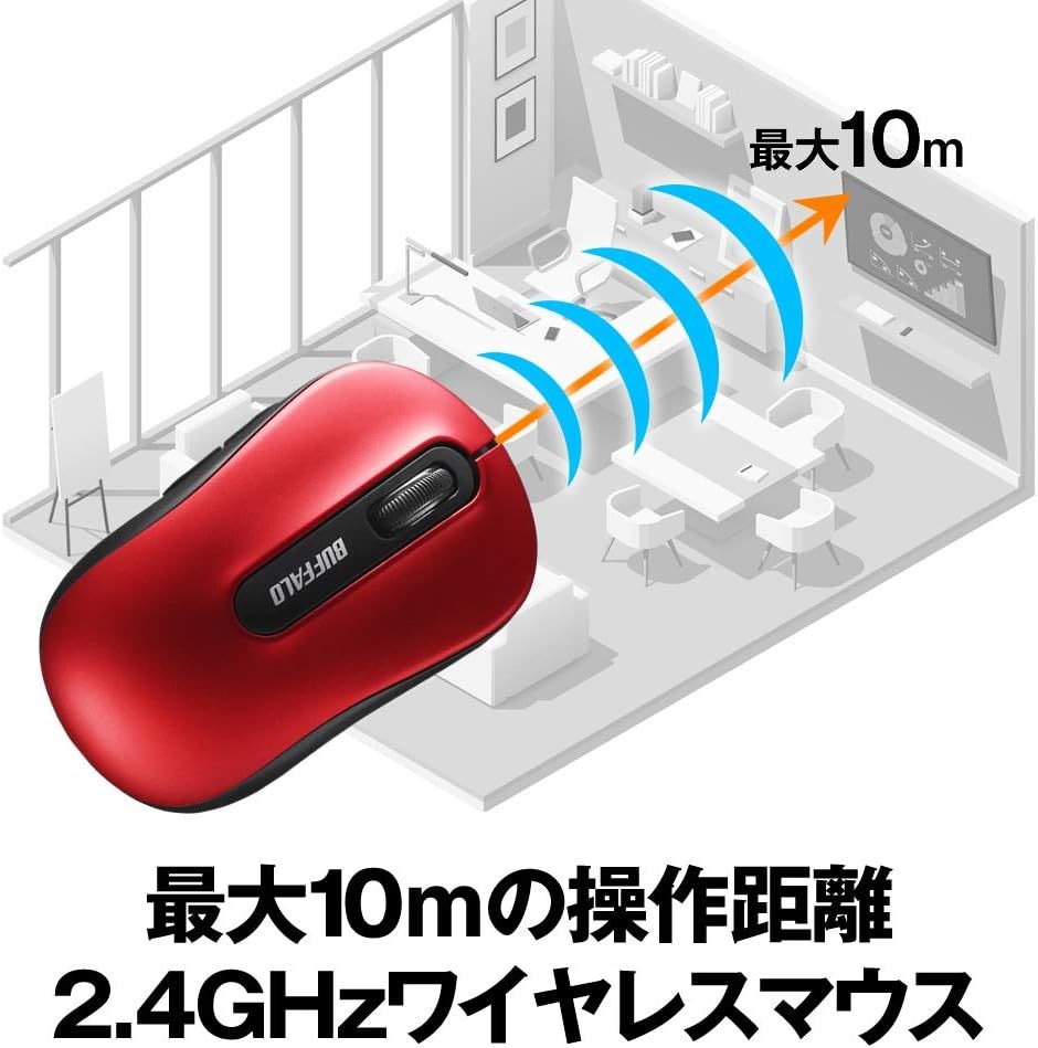 レッド_単品 バッファロー マウス 無線 ワイヤレス 5ボタン 【戻る/進むボタン搭載】 小型 軽量 節電モデル 最大584日使用可能 BlueLED レ_画像9