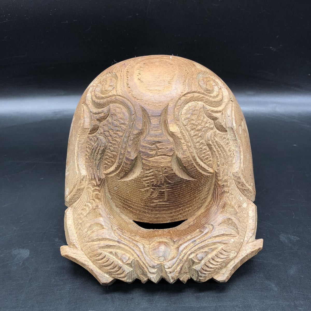 仏教美術 伝統工芸　木魚　玉鱗工　在銘　 杢魚　木製　仏具　時代物　アンティーク　木工芸 彫刻　Y6-4