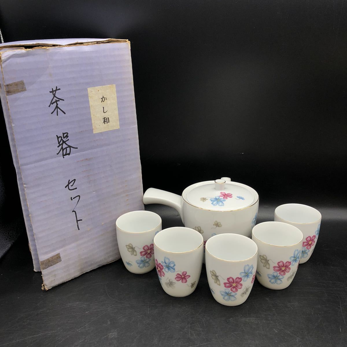 かし和　茶器セット　煎茶道具 急須 湯呑 昭和レトロ　白磁器　食器　アンティーク　Y12_画像1