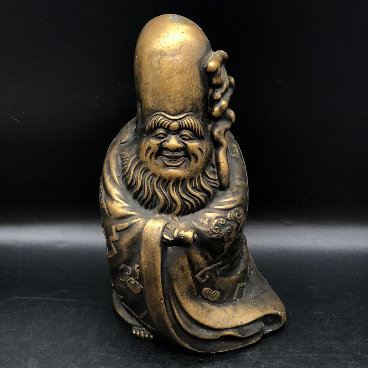 長寿老人　置物　 仏像 中国古美術 古銅 仙人像　重さ約3.4kg 細密細工　アンティーク　コレクション　　Y11