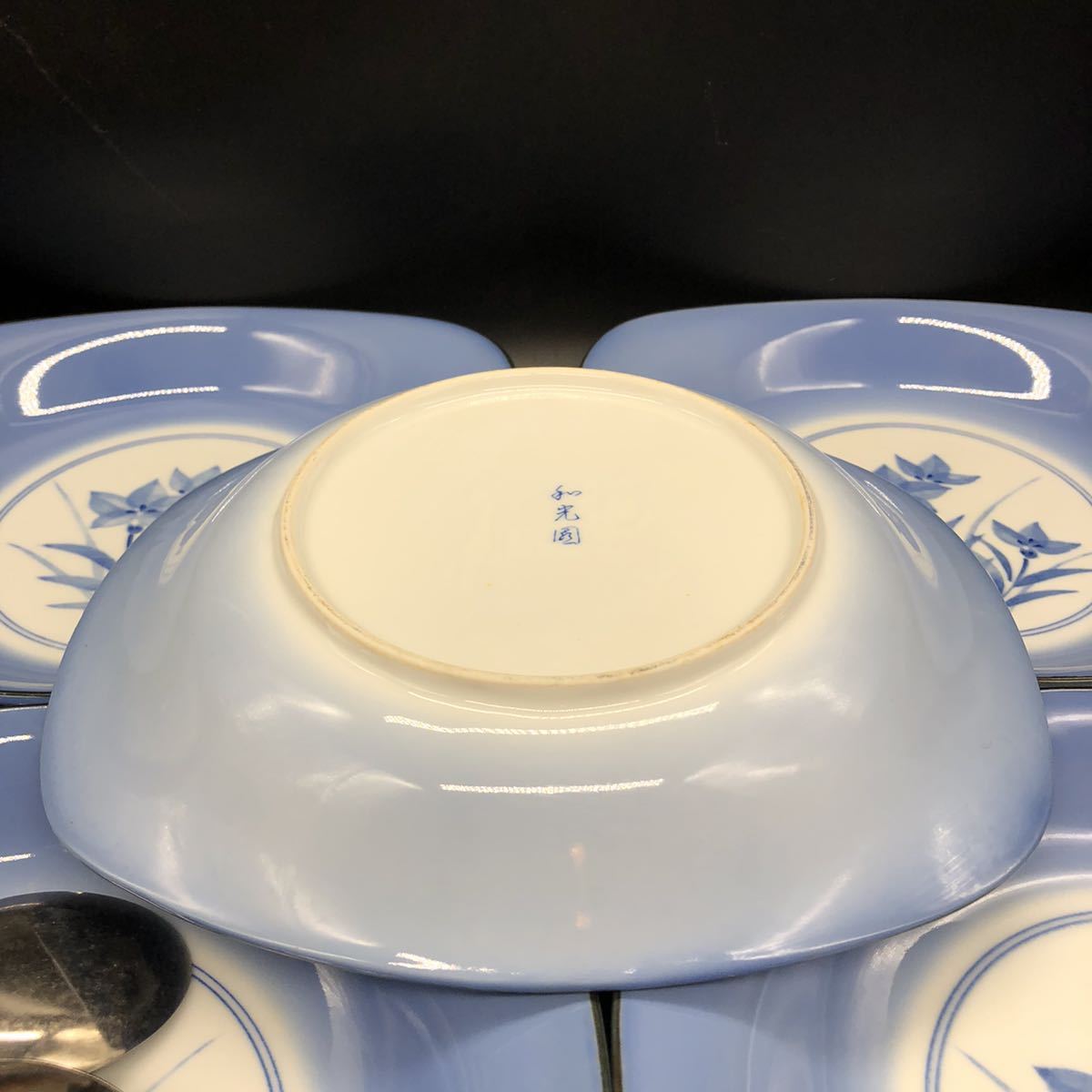 和光園　多用深皿　五客セット　プレート　スプーンとスプーン置き付き　第一陶器　カレー皿　スープ皿　陶磁器　食器　Y16_画像3