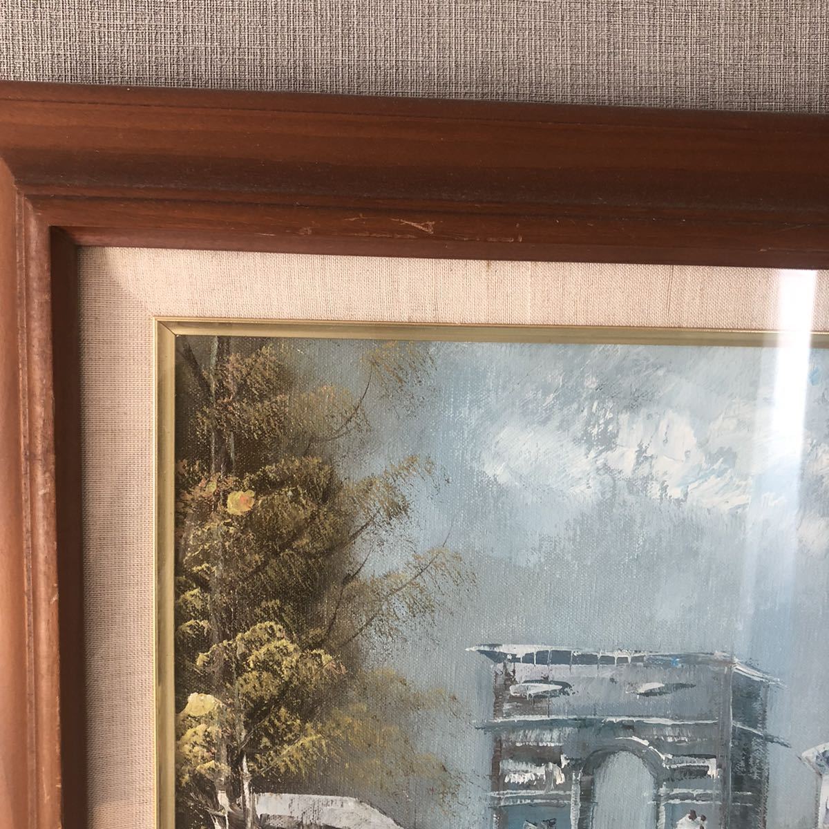  oil painting street. landscape painting Paris. street frame size : approximately width 56cm height 47cm picture frame : wooden work of art picture 