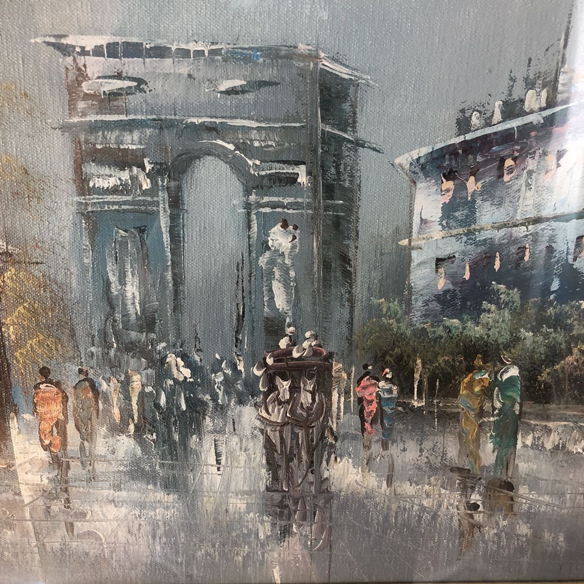  oil painting street. landscape painting Paris. street frame size : approximately width 56cm height 47cm picture frame : wooden work of art picture 