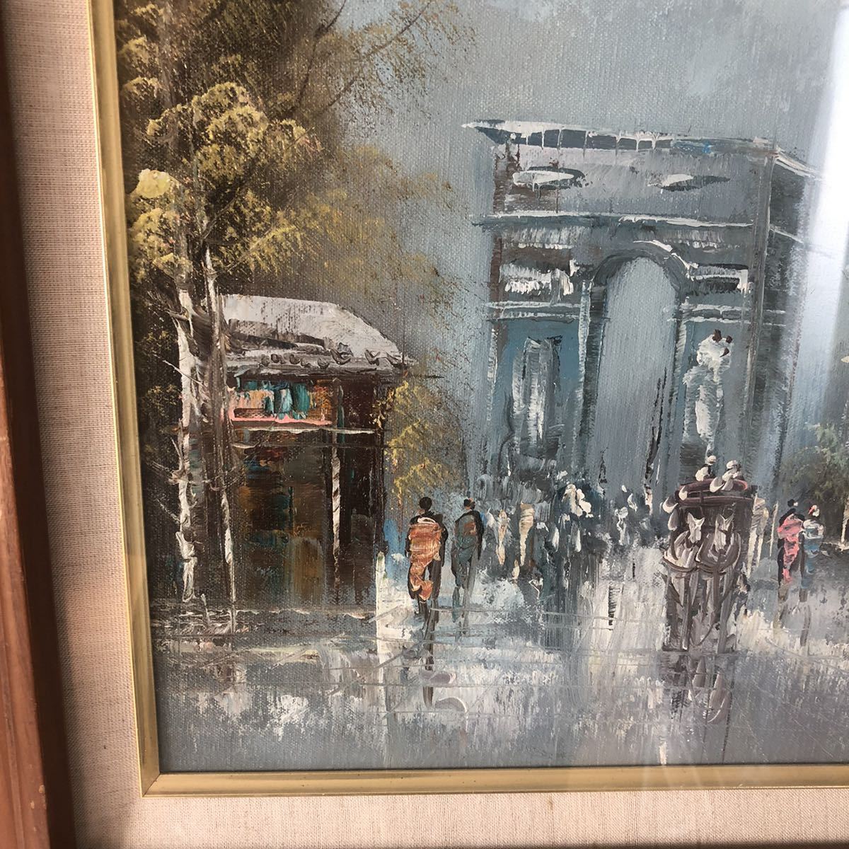  oil painting street. landscape painting Paris. street frame size : approximately width 56cm height 47cm picture frame : wooden work of art picture 
