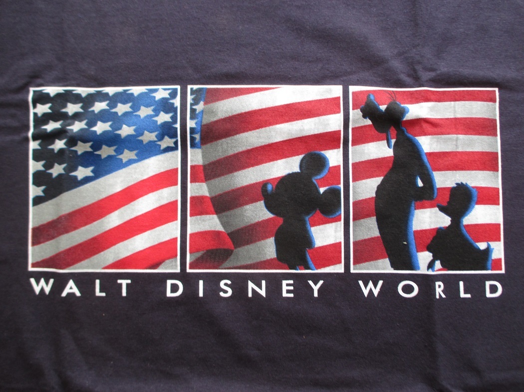 新品 値札付き★WDW Tシャツ 星条旗 ミッキー グーフィー ドナルド シルエット L 紺 ネイビー／ディズニーワールド アメリカ ヴィンテージ_画像2