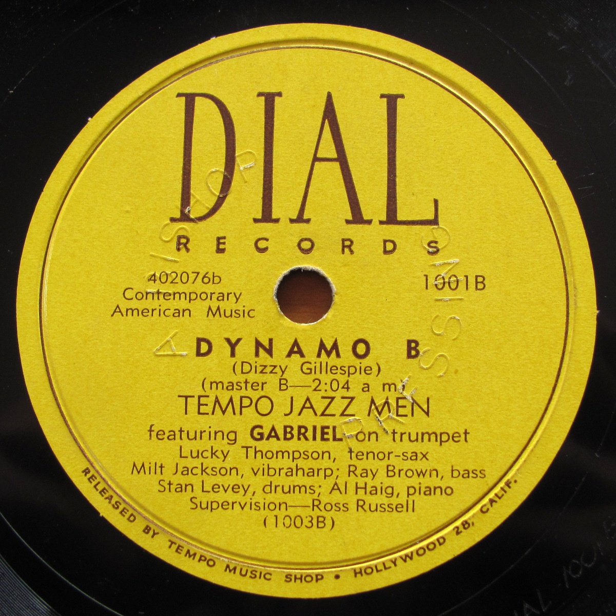 [ запись ]78rpm SP запись Dial 1001 Dizzy Gillespie Milt Jackson Al Haig Lucky Thompson Dynama A & B