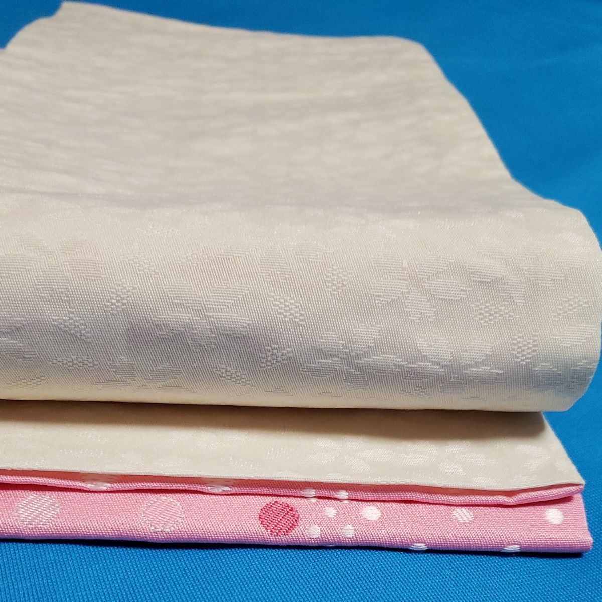 小袋帯 半幅帯 リバーシブル 水玉 ドット 幾何学 桜 ピンク オフホワイト 白 ゆかた 浴衣 袷 おしゃれ帯 和装 帯 美品