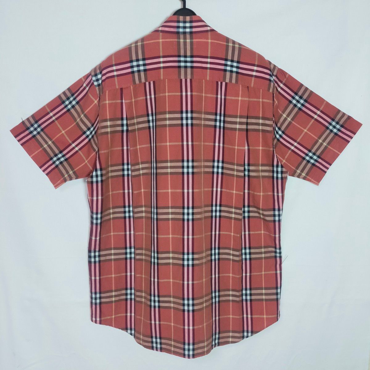 【良品】バーバリーBurberry ノバチェック 半袖 リネン×コットン シャツ Ｌ