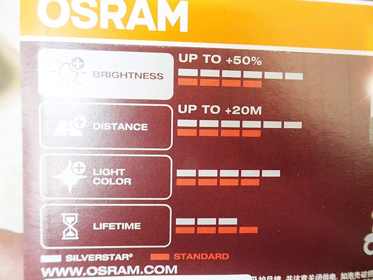 OSRAM SILVERSTAR バイク用ヘットライトバルブ12V35/35W 口金T-19 PH7 輝度50％UP 光到達20％UP クリプトン球_画像3