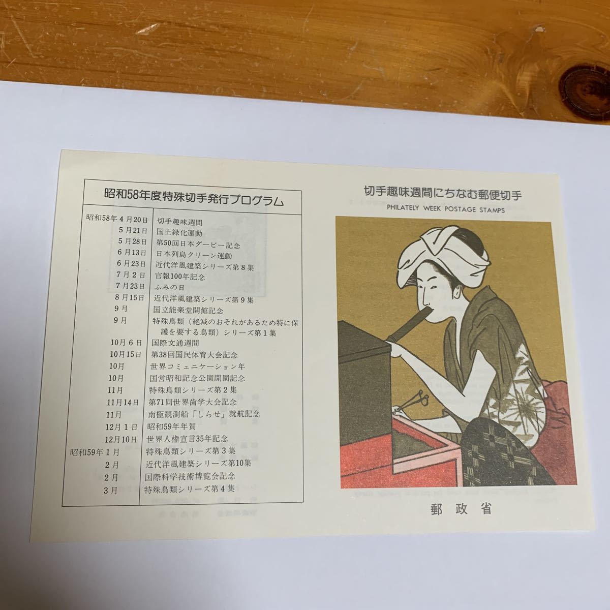 リーフレット 切手なし 1983年 郵政省 切手趣味週間にちなむ郵便切 昭和58年4月20日 台所美人 レア 希少 非売品 美品 送料無料_画像1