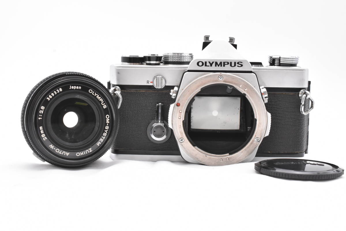 OLYMPUS オリンパス OM-1 シルバー フィルムカメラ + OM-SYSTEM ZUIKOAUTO-W 28mm F/2.8 レンズ (t4322)_画像1