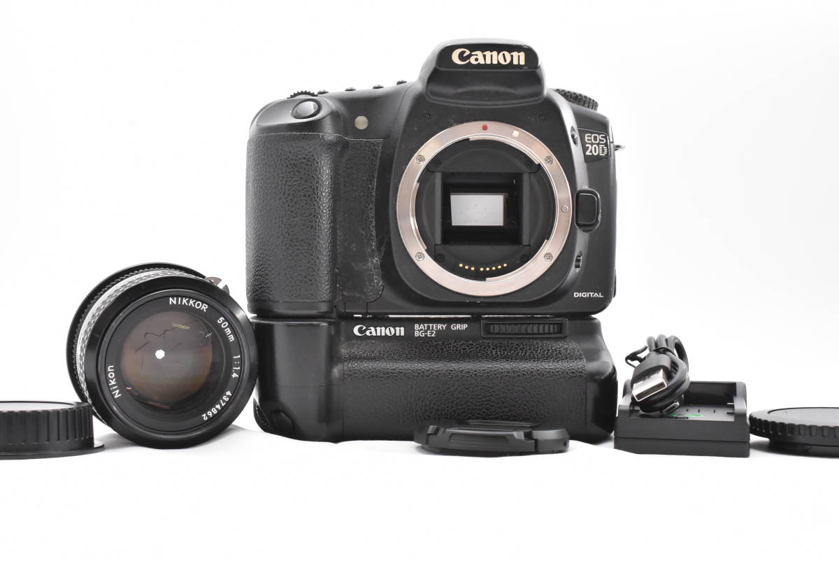 【動作未確認】 Canon キヤノン EOS 20D デジタル一眼レフカメラ + Nikon ニコン Ai NIKKOR 50mm F/1.4 レンズ (t4332)