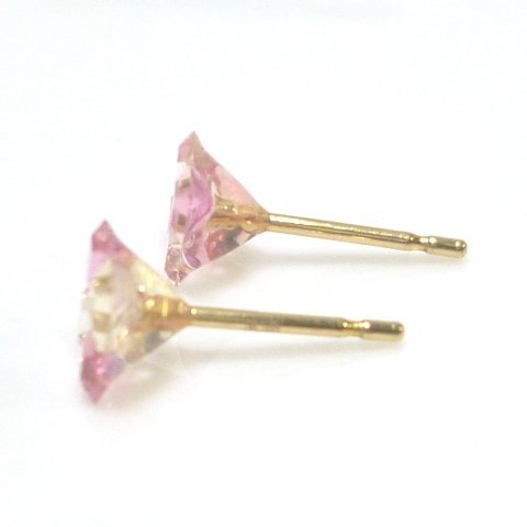 J◇K18 ストーン付 スタッドピアス イエローゴールド 18金 スクエア 四角 カジュアル 普段使い yellow gold earrings【ネコポスOK】_画像3