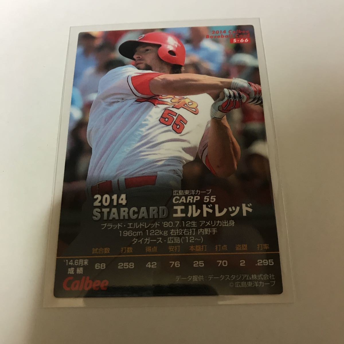 カルビー プロ野球チップス 広島カープ エルドレッド 金箔サインカード 2014年_画像2