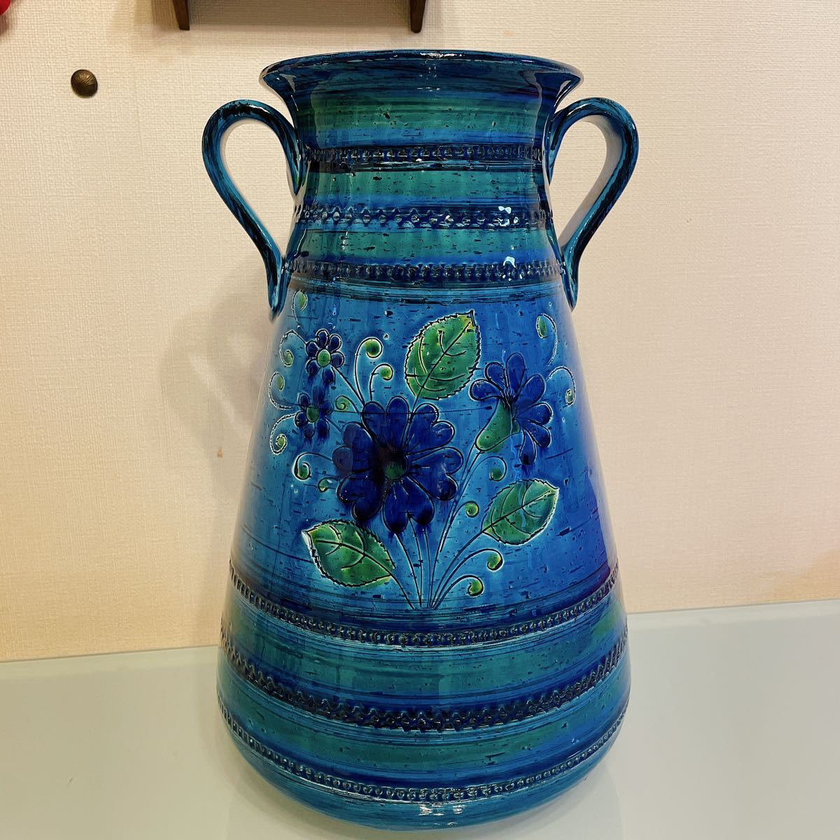 イタリア製 輸入雑貨 花瓶 ブルー グリーン 陶器 Bitossi ビトッシ Flavia フラビア フラワーベース リミニブルー ビンテージ インテリア