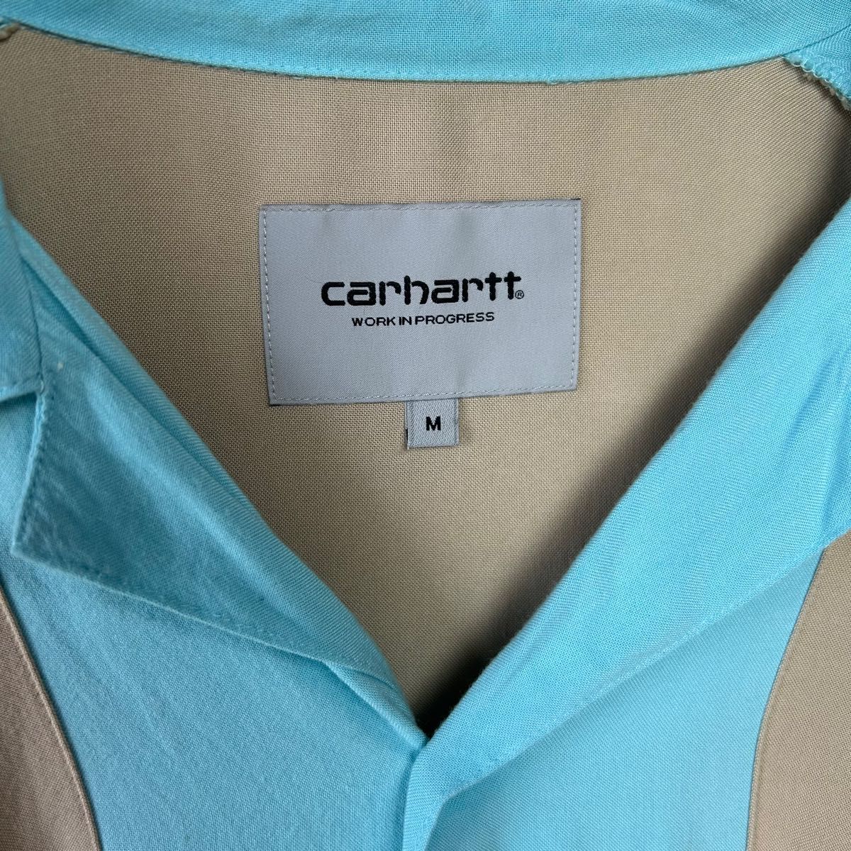 carhartt カーハート　レーヨン100% 半袖　オープンカラーシャツ　開襟シャツ　ブルー×ベージュ　カジュアル　爽やか