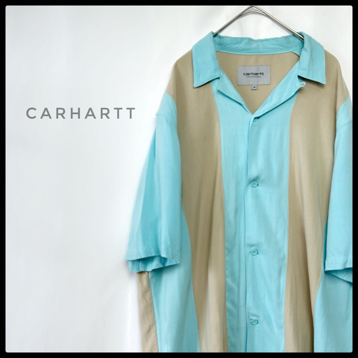 carhartt カーハート　レーヨン100% 半袖　オープンカラーシャツ　開襟シャツ　ブルー×ベージュ　カジュアル　爽やか