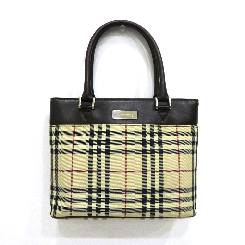 中古 バーバリー バッグ ハンドバッグ チェック Bランク キャンバス レザー ベージュ ブラウン レディース BURBERRY【送料無料】【西神店】_画像1