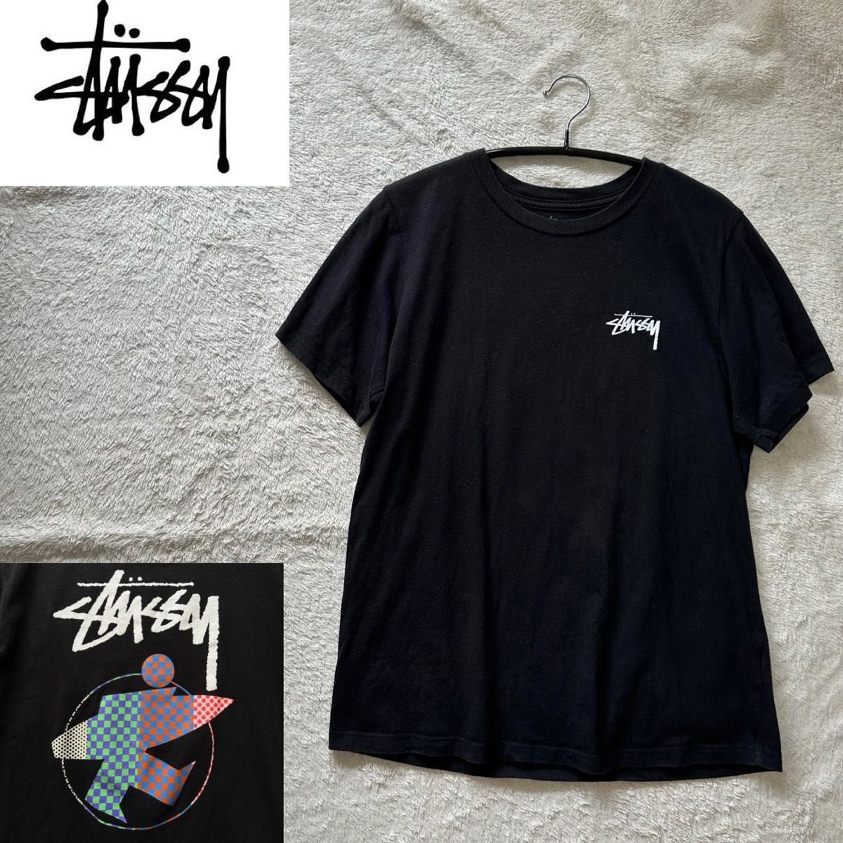 STUSSY ステューシー サーファープリント 半袖Tシャツ ユニセックス エルサルバドル製 ブラック XS