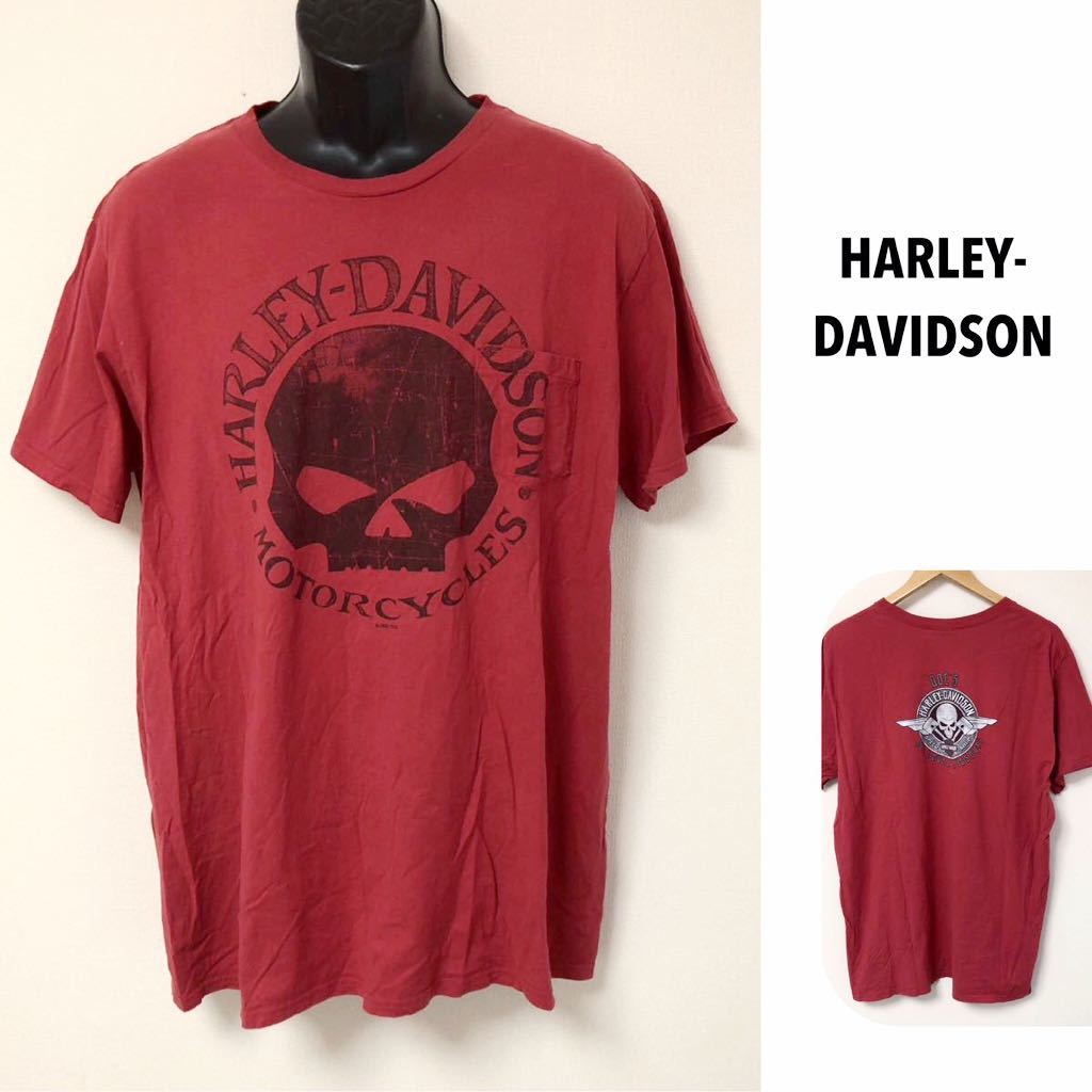 90's /HARLEY-DAVIDSON /ハーレーダビッドソン メンズXL(46-48) 半袖Tシャツ ポケットTシャツ プリント ドクロ バイカー アメカジ USA古着_画像1