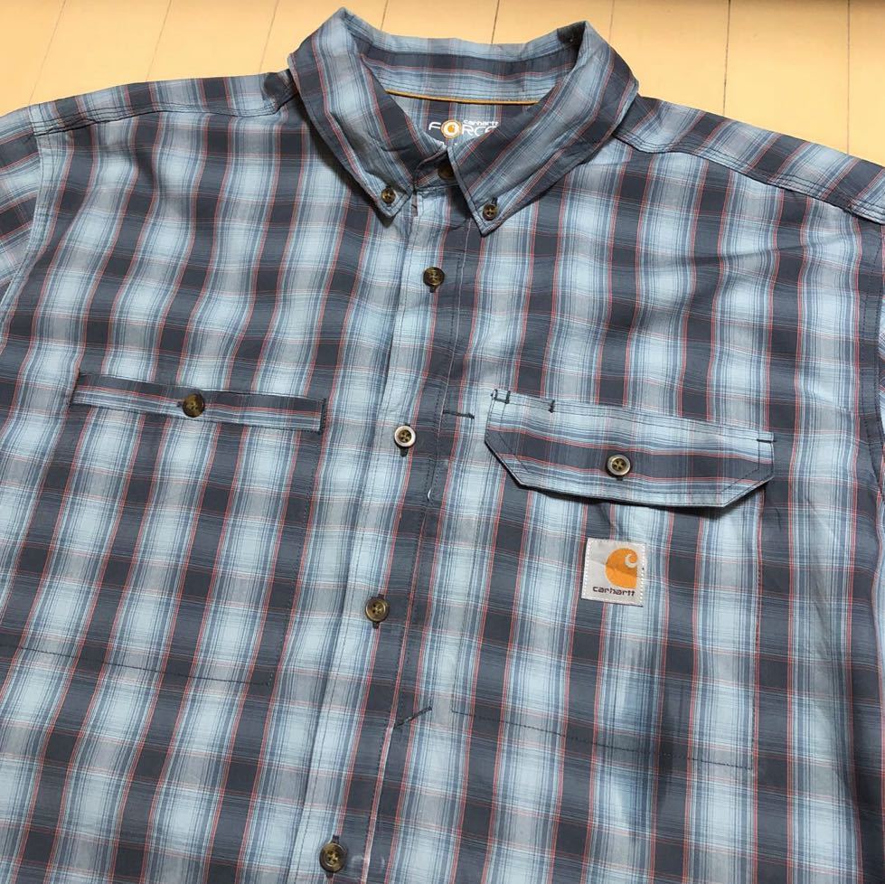 carhartt /FORCE /RELAXED FIT /カーハート メンズ2XL 半袖シャツ ボタンダウンシャツ チェックシャツ ワークシャツ アメカジ USA古着_画像4