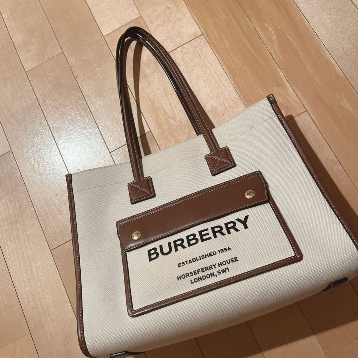 BURBERRY Burberry большая сумка действующий товар парусина × кожа 