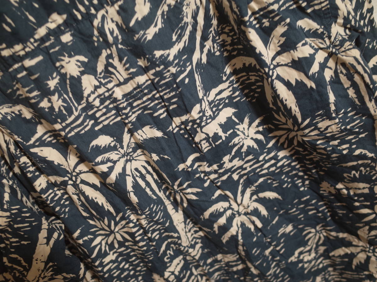 メンズ ph677 Caribbean カリビアン ヤシの木柄 半袖 アロハシャツ ネイビー系 紺系_画像4