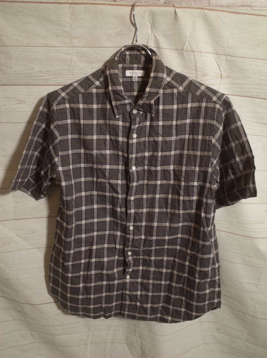  men's ph758 BEAUTY&YOUTH UNITED ARROWS beauty and Youth check pattern short sleeves shirt XL gray series ash series 