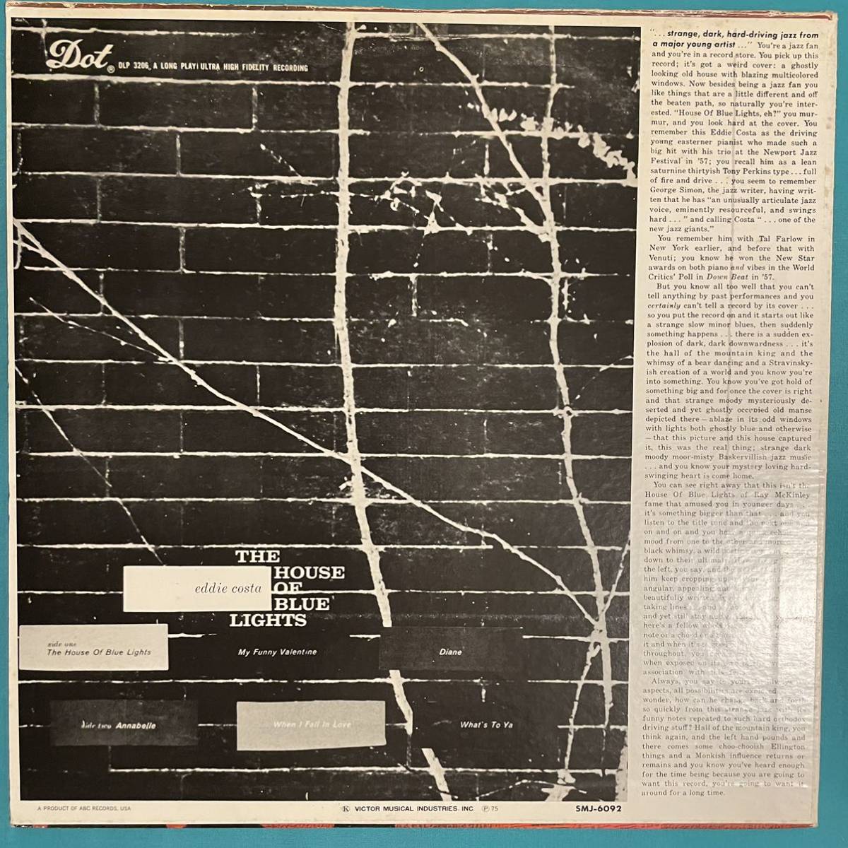 K-8 日本盤　エディ・コスタ Eddie Costa Trio / The House of Blue Lights SMJ-6092 LP レコード アナログ盤_画像2