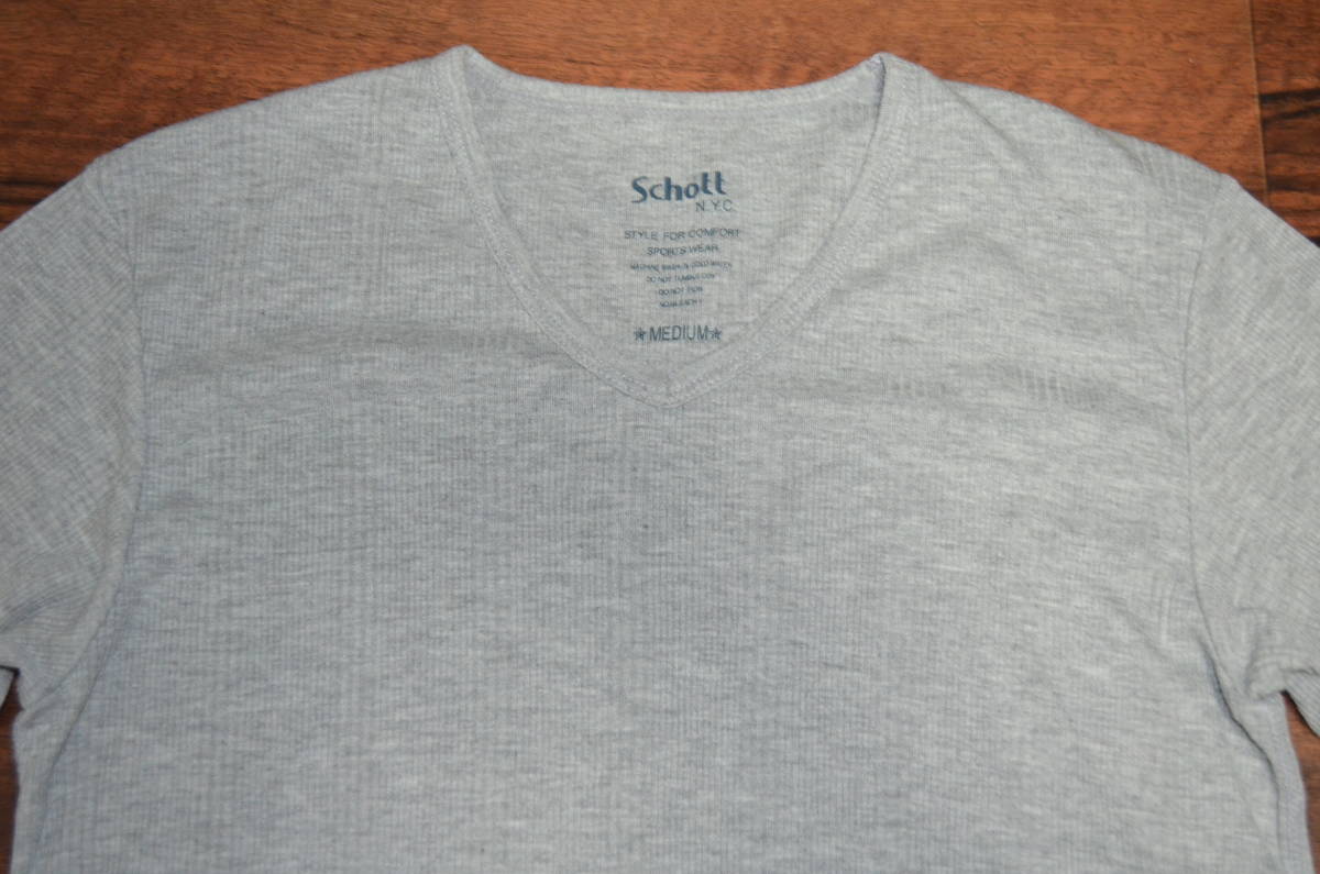 ●即決有り！ショット Schott リブVネック長袖Tシャツ M グレー 良品の画像3