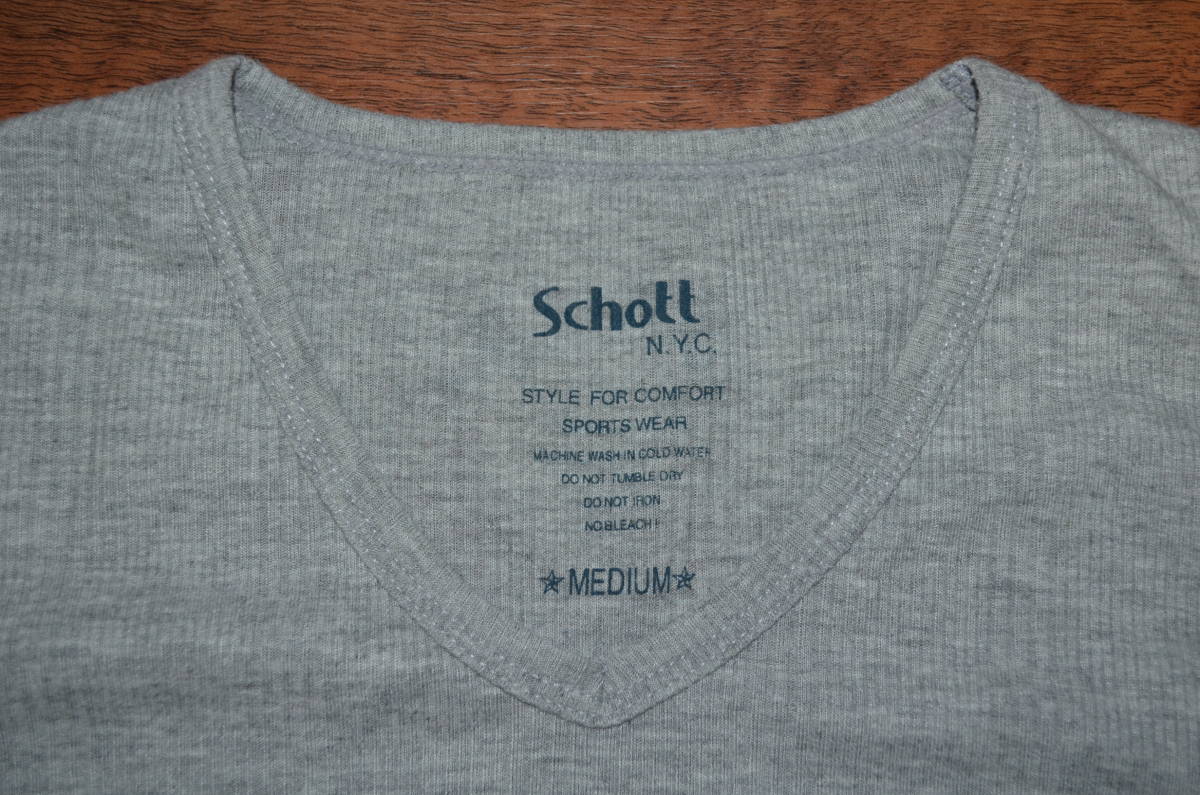 ●即決有り！ショット Schott リブVネック長袖Tシャツ M グレー 良品の画像4