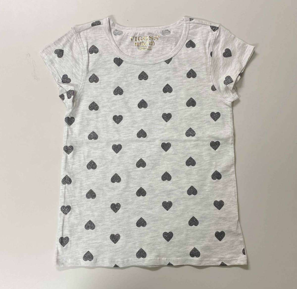 新品 3枚 140 ★ コストコ VIGOSS ガールズ Tシャツ キラキラ 10/12 ハート ピンク グレー レインボー スパンコール ラメ セット 140 150_画像4