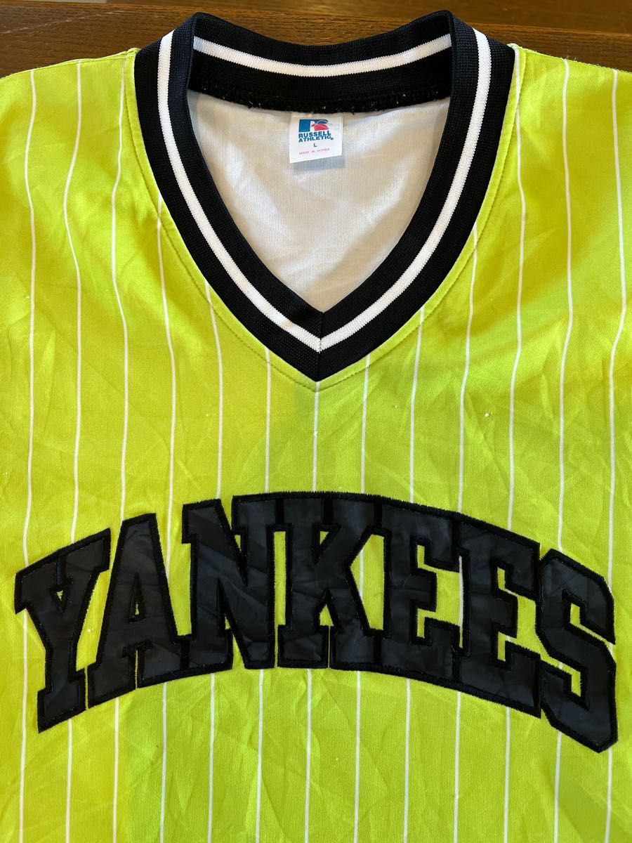 古着　ヤンキース　ラッセル　RUSSELL　ベースボール　ゲームシャツ◇Lサイズ◇M-0802