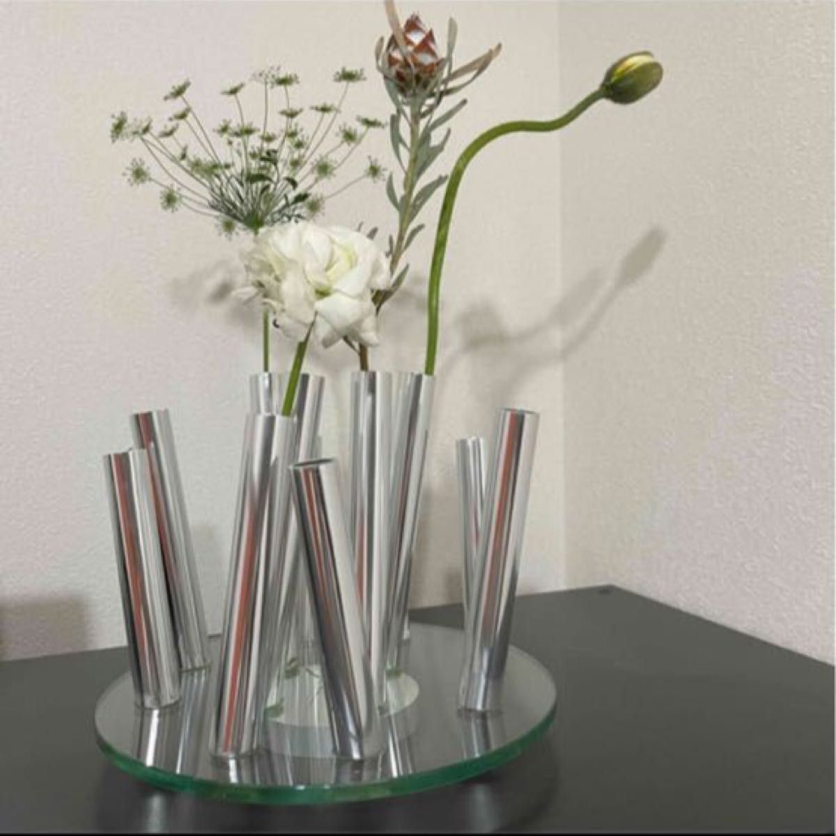 ヴィンテージ フラワーベース 花瓶 一輪挿し アルミベース付き インテリア アンティーク