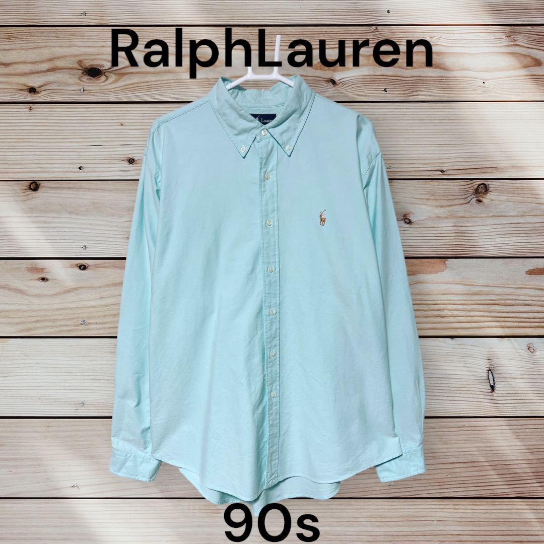 水色　90s 刺繍ロゴ　長袖 BDシャツ　古着　ラルフローレン　Ralph_画像1