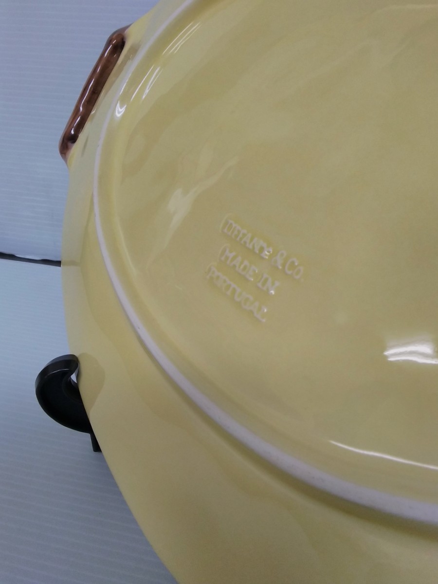 超希少 ヴィンテージ Tiffany & Co. ティファニーブラックベリー オーバル プラッター マジョリカ イエロー ポルトガル製 大皿 35cm×24cm_画像8
