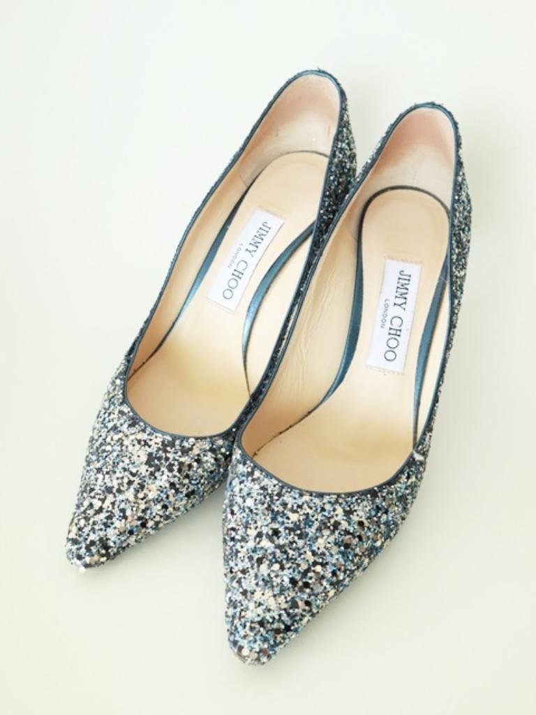 【送料込】JIMMY CHOO ◇ パンプス ◇ レディース【6427525】ジミーチュウ 24.5cm ネイビー / 大人 グリッターヒール 高級 パーティー 人気_画像1