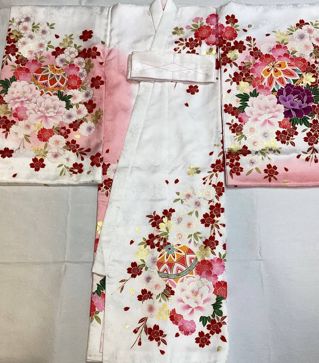 o. три . девочка кимоно ug308 производство надеты первый надеты праздник надеты белый розовый цветок рука . документ sama новый товар включая доставку 