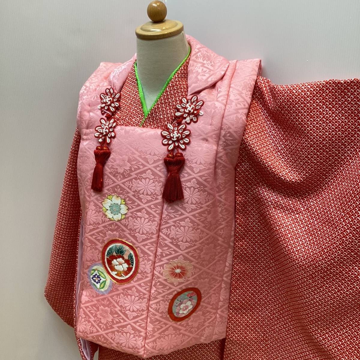 七五三 着物 ３歳 mi520t 正絹被布コート ピンク色 京友禅刺繍 日本製 新品 送料込み