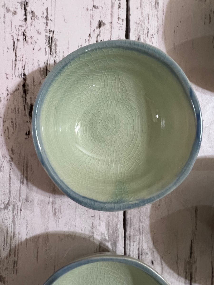 グリーン×ブルー 小鉢 8cm 4個 磁器 和食器 オシャレ カフェ風