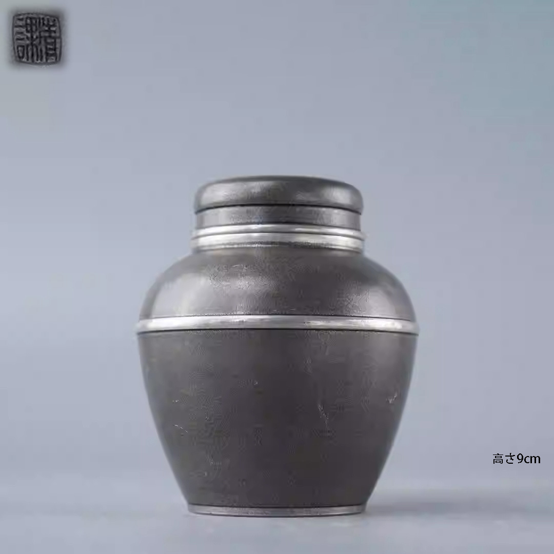 古錫 茶葉罐 清課堂造 「錫製無紋茶心壺」 茶筒 茶入 茶壷 茶道具 純錫 金工 茶器 時代物 LT-08191